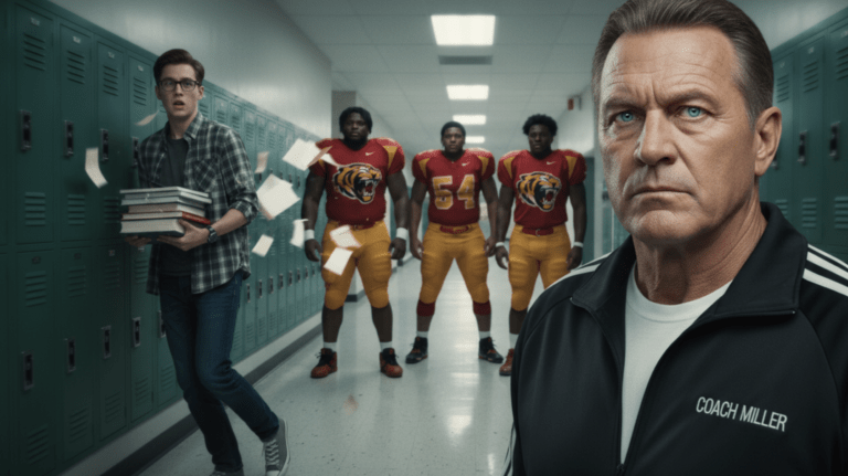 They shoved the new kid through the gym doors on camera